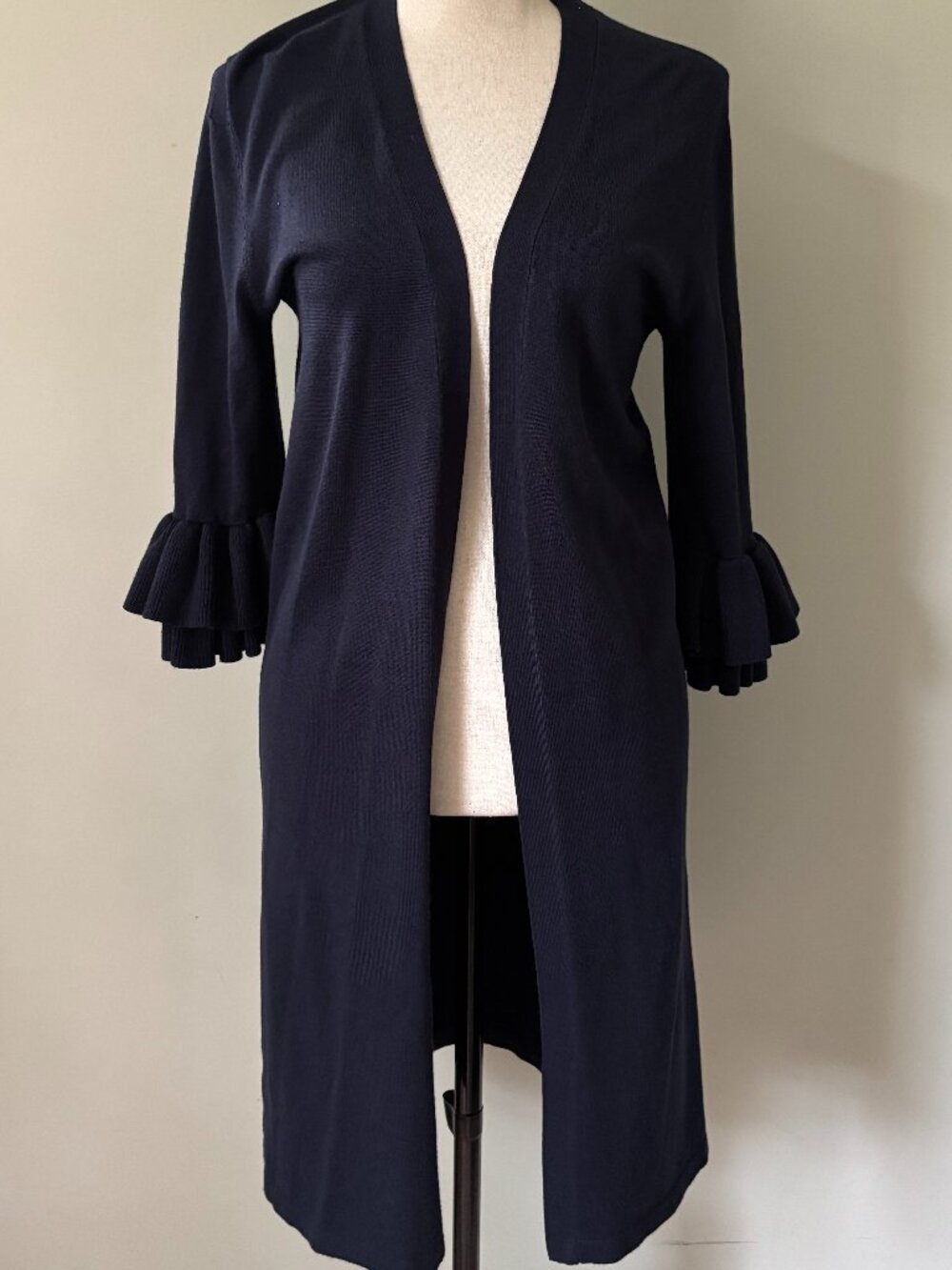 Grace Elements Full Moon Navy Ruffle Cuff Duster Cardigan Size S NWT